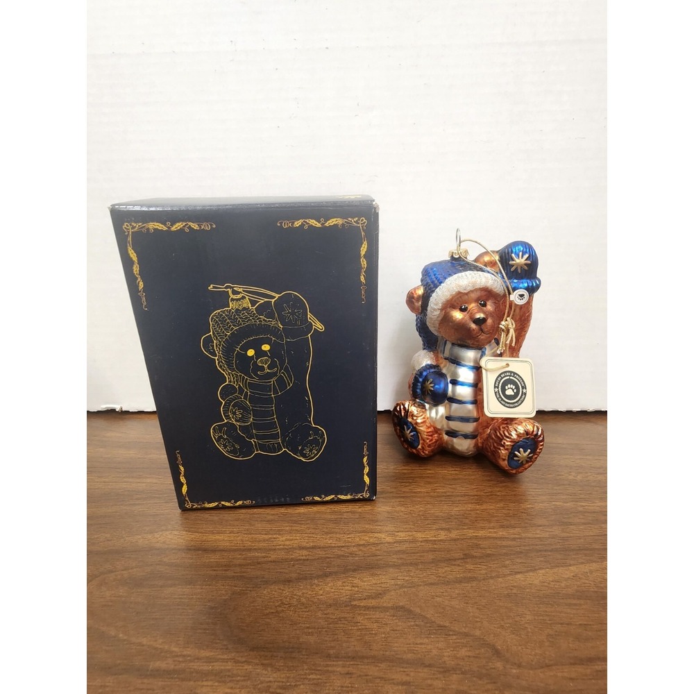 Boyd's Bears Christmas Teddy Bear Ornament Klaus Von Fuzzner Glass Signed 1997